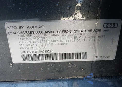 2015 Audi S8 4.0T from USA, damaged, VIN WAUK2AFD1FN019295